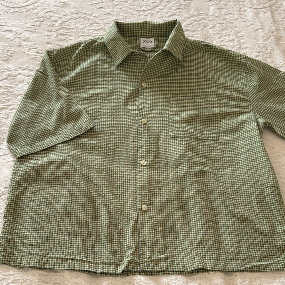 Zara Men's Green Plaid Casual Shirt Gently Loved XL